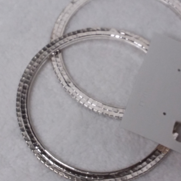 Hoop Pierce Earrings Silver Tone Clear Borealis Rhinestones Natasha - Picture 4 of 7